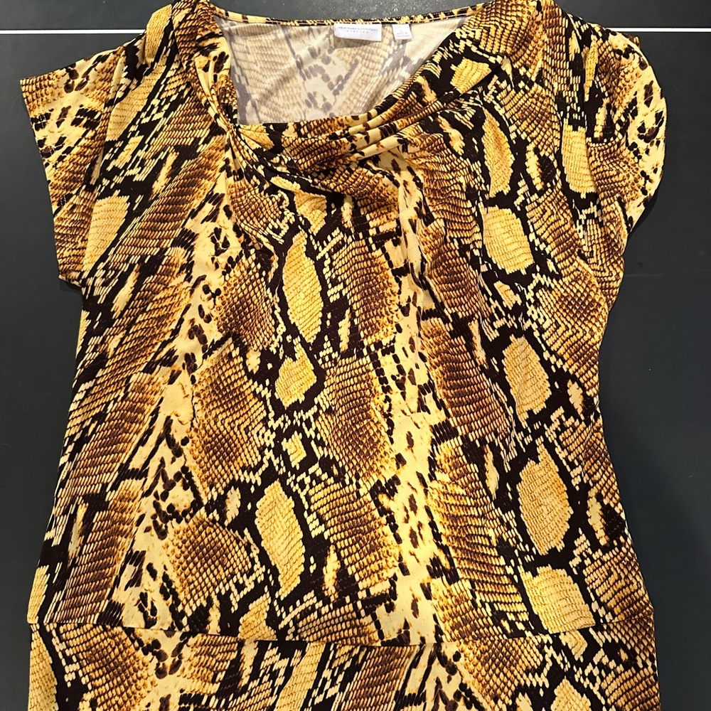 New York & Company Yellow and Brown Snake Print Blouse